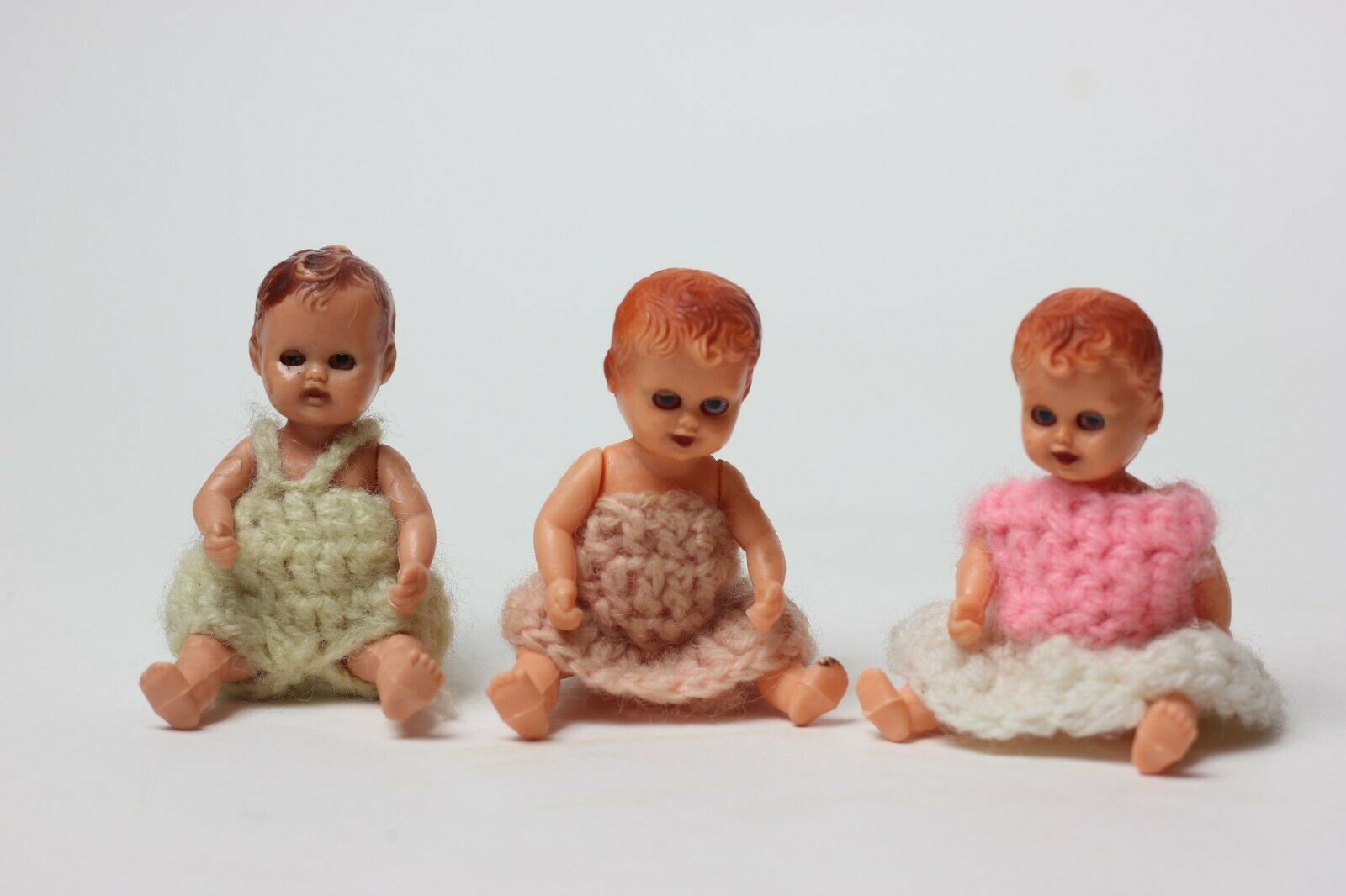 Vintage Oskan Three Baby Dolls Beautiful Face And Hair, Italy