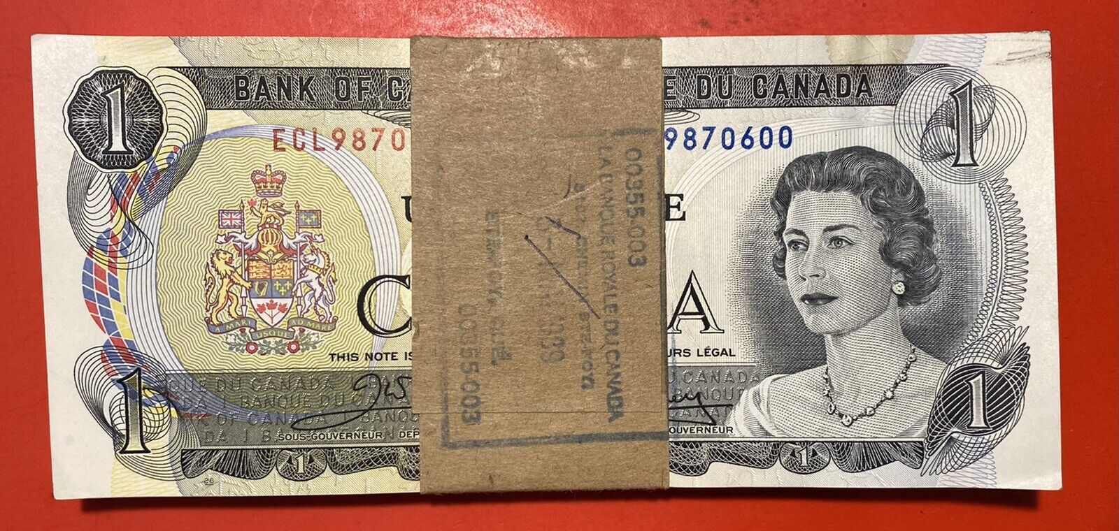 1973 Bank Of Canada 1$ Original Bundle - 100x Consecutives Banknotes - Stain