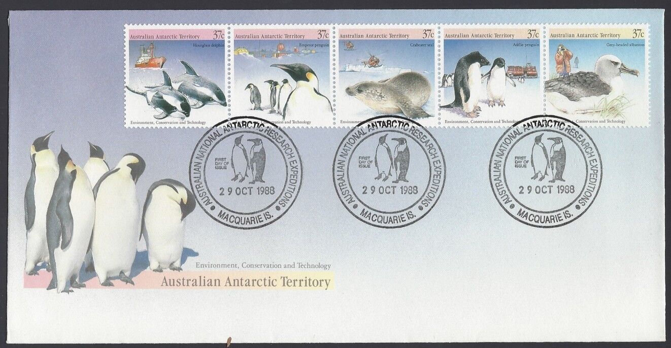 Australian Antarctic 1988 Penguins Dolphins Seals Set Of 4 Fdcs Mawson Davis Etc
