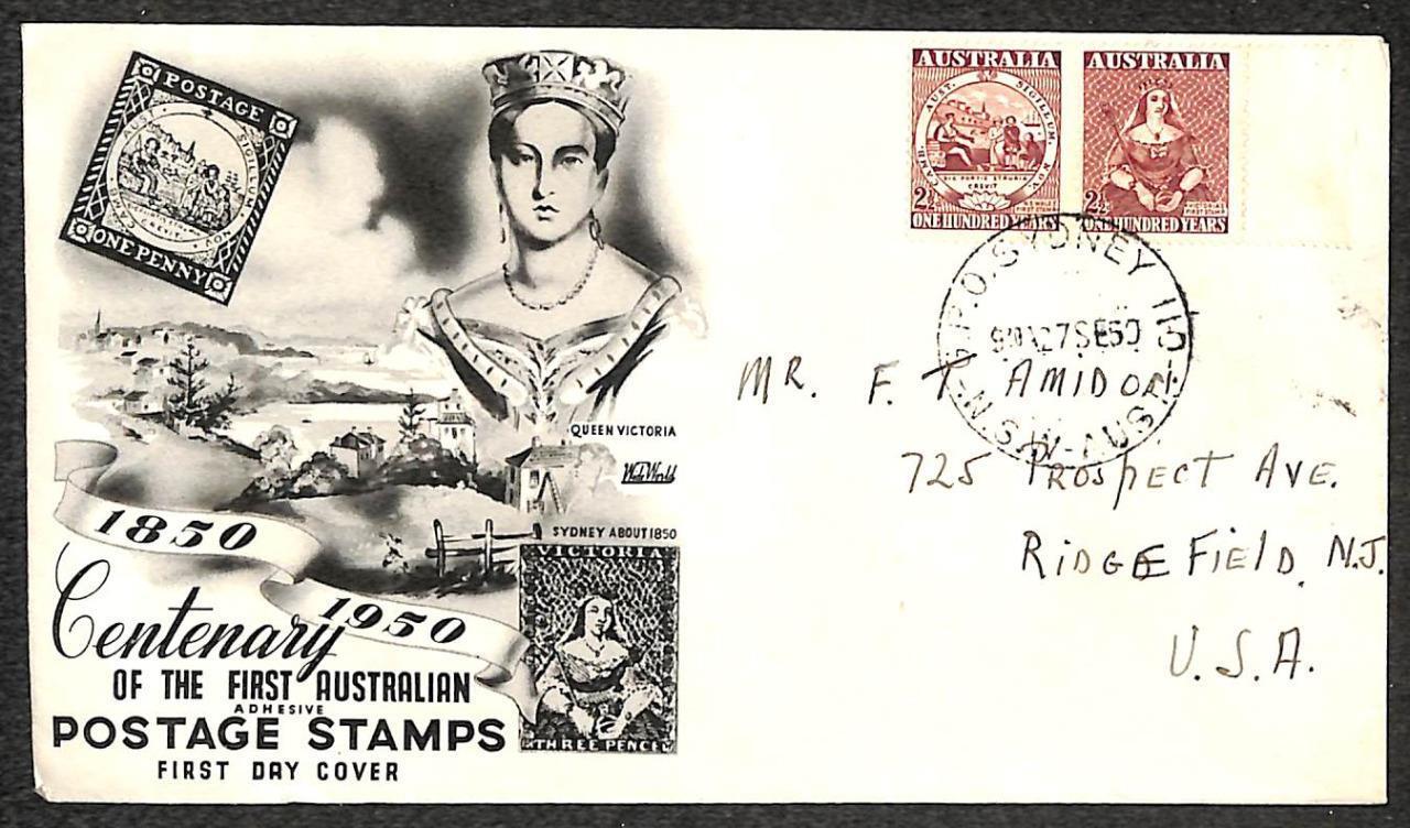 Australia Scott #229a Stamp Centenary Fdc First Day Cover To Usa 1950