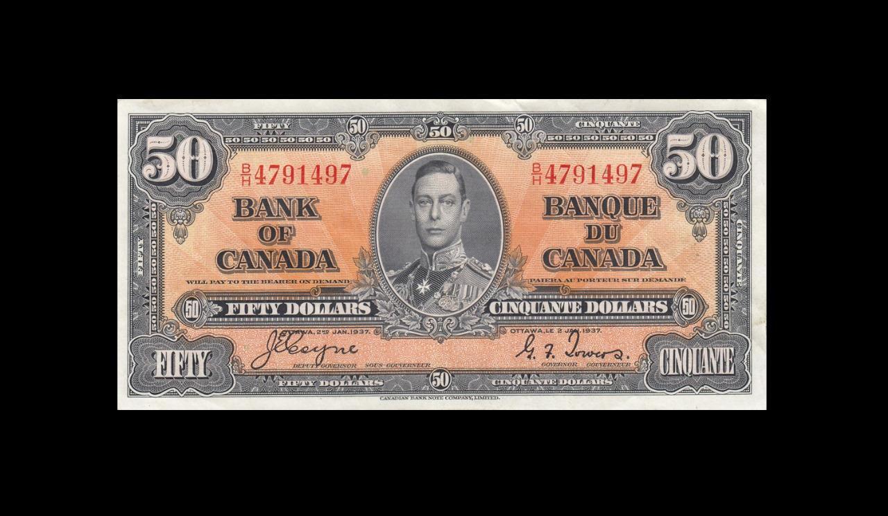 1937 Bank Of Canada Kgvi $50 **coyne & Towers** (( Aunc ))