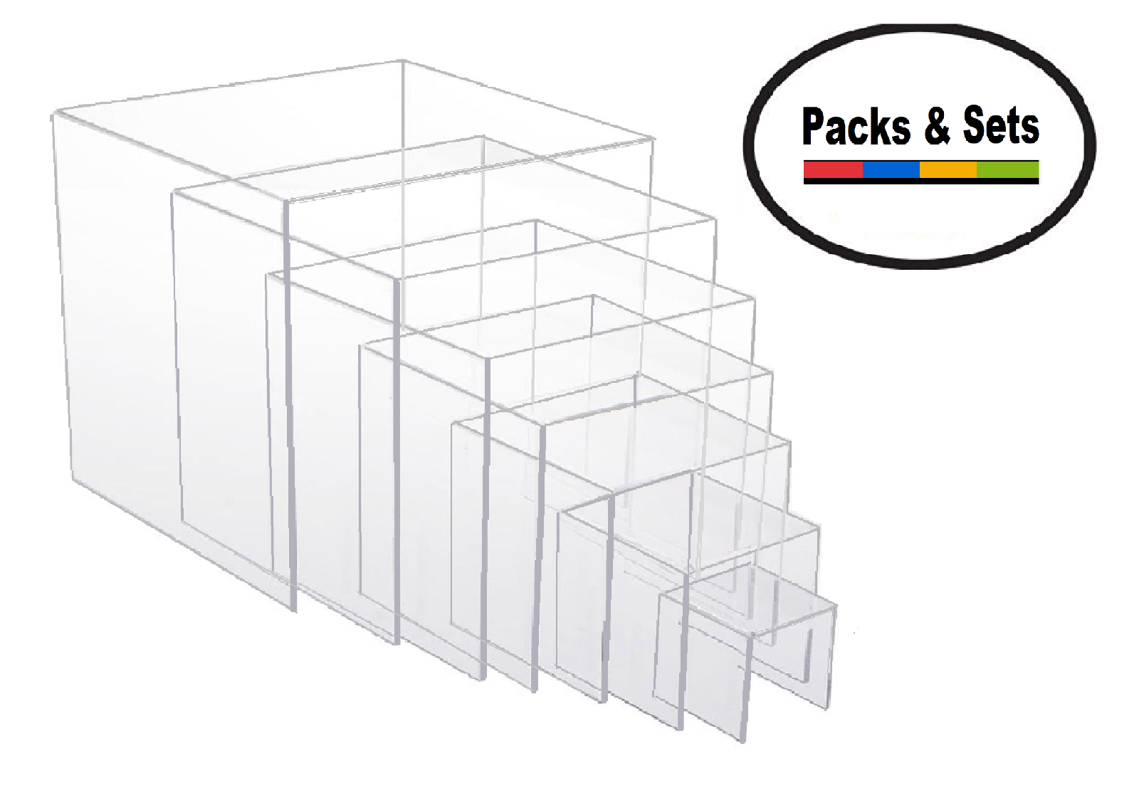 Clear Acrylic Square Platform Risers Variety Sets & Packs 2" To 8" Inch Sizes