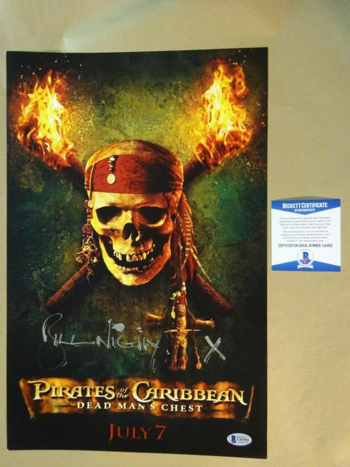 Signed Bill Nighy Pirates Of The Caribbean Poster 11"x17" Beckett Bas Coa