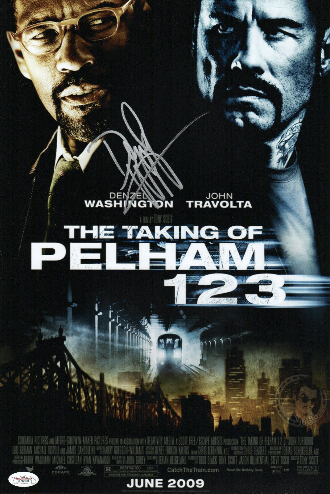 Denzel Washington Signed Taking Of Pelham 123 11x16 1/4 Movie Poster Jsa E76899