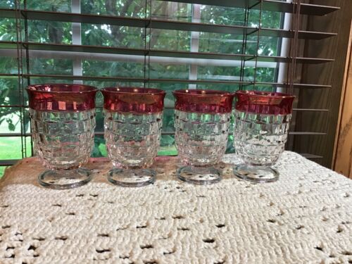 4 Vintage Colony Whitehall Crystal Ruby Flash Footed Juice Glasses