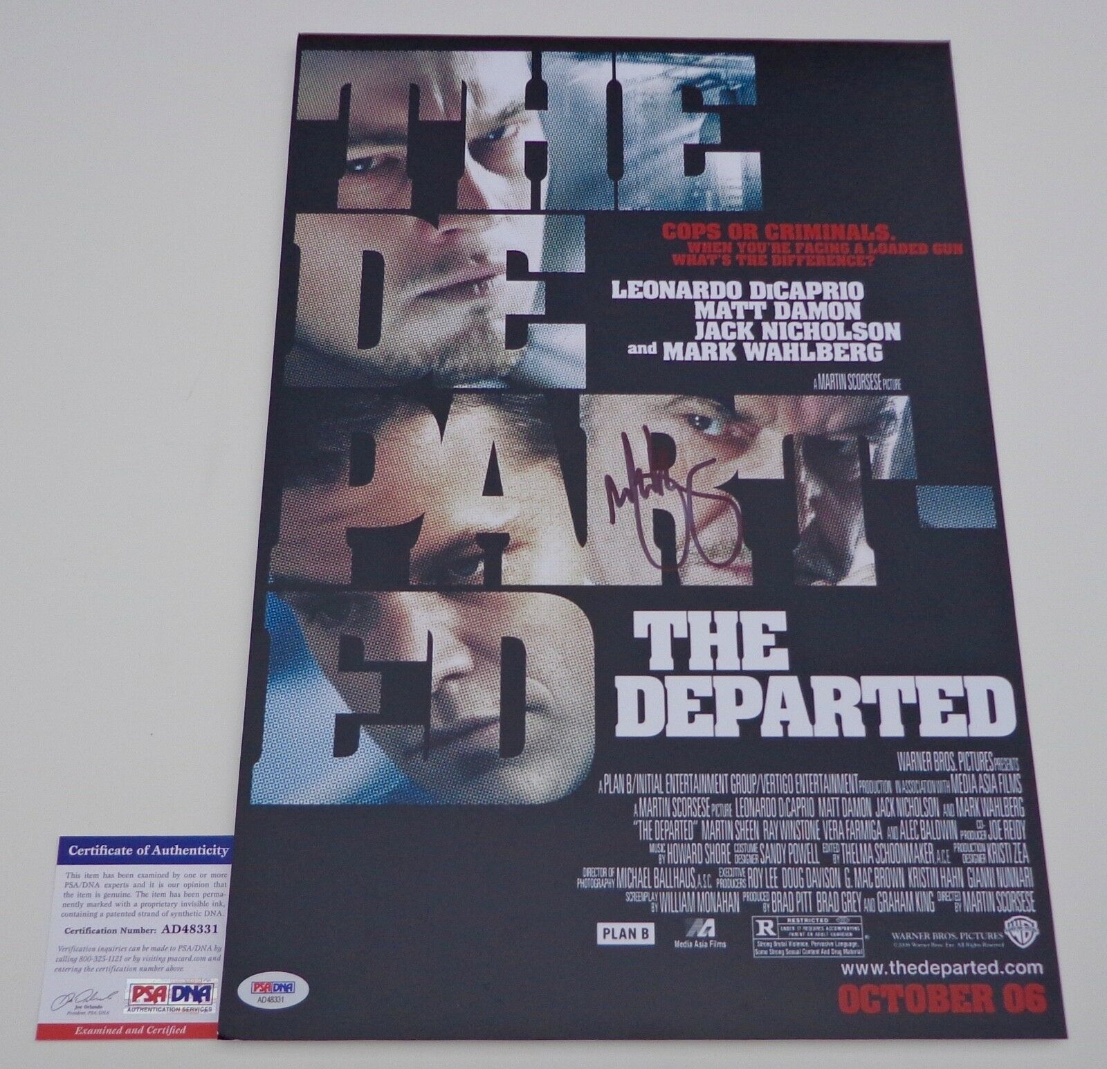 Mark Wahlberg Signed The Departed 12x18 Movie Poster Psa Coa Ad48331