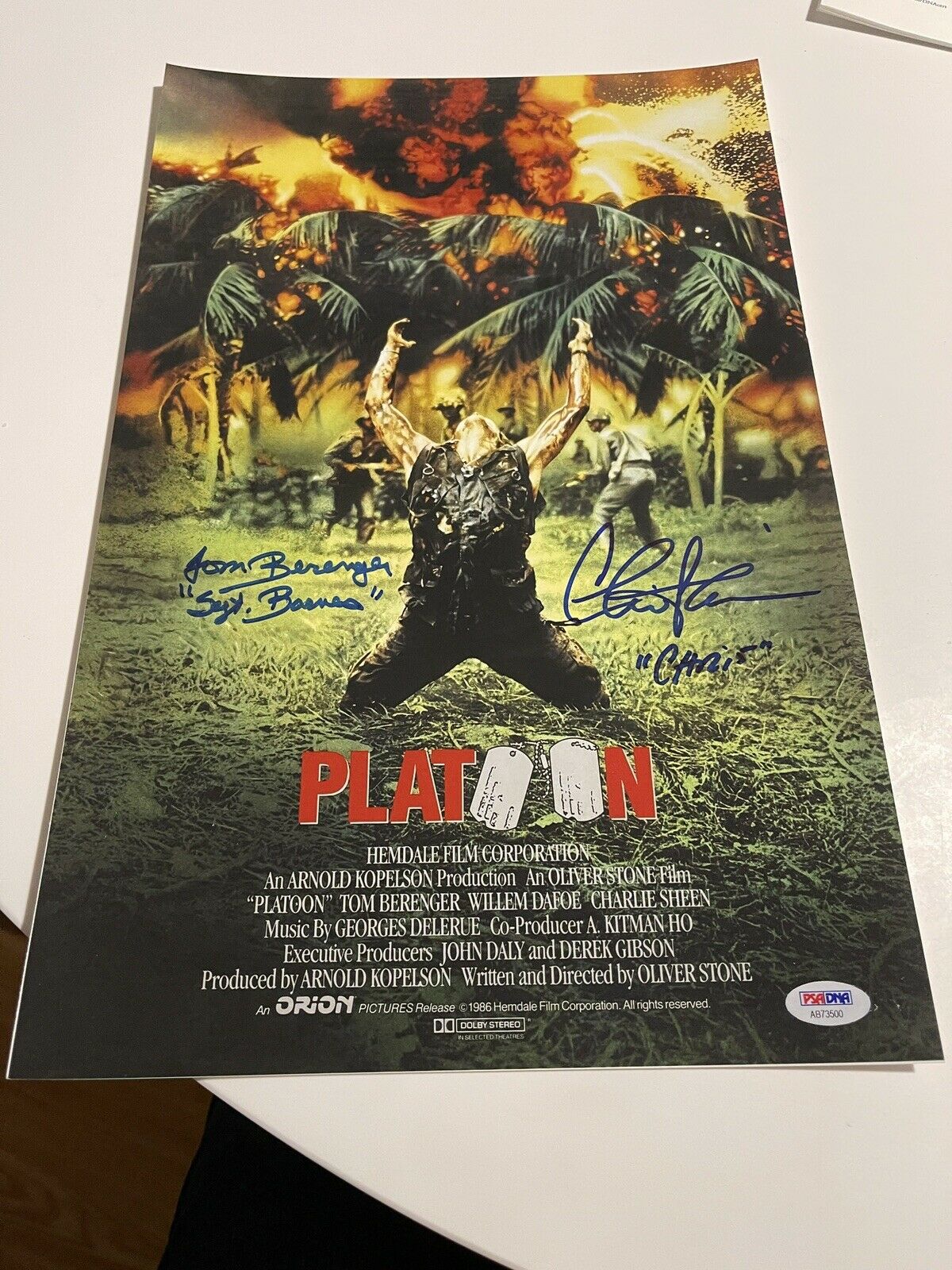 Autographed Charlie Sheen Tom Berenger 11x17 Platoon Mini Poster Psa Sticker 1