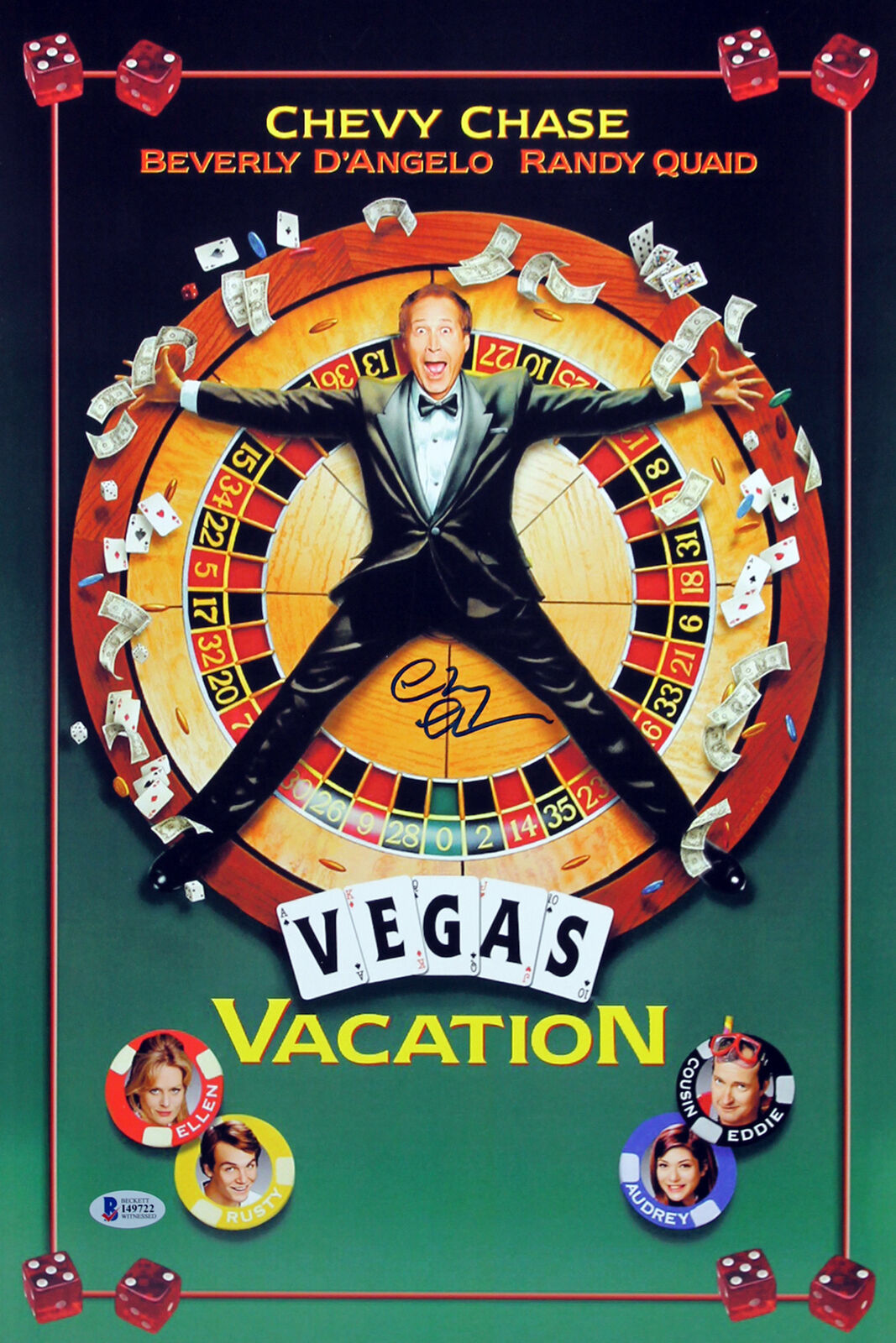 Chevy Chase Vegas Vacation Signed 12x18 Mini Movie Poster Bas Witnessed