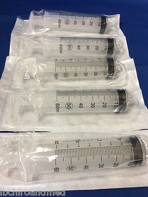 (5) - Easy Glide 60cc /60ml Luer Lock Disposable Syringes - No Needle -sterile