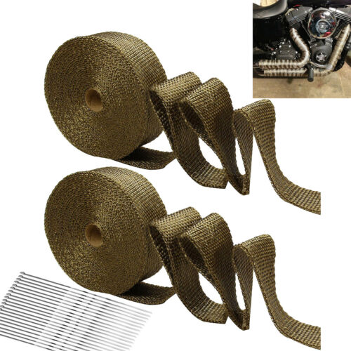 2 Rolls Titanium Exhaust Wrap Kit Lava Fiber 2" X 50 Ft With Stainless Ties