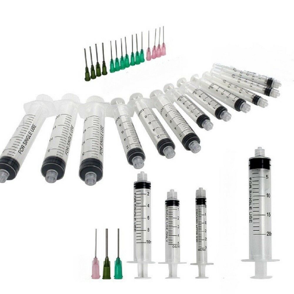 15pcs Syringes 20ml 10ml 5ml 3ml 1ml & 15pcs Blunt Tip Needles + 15pcs-sterile