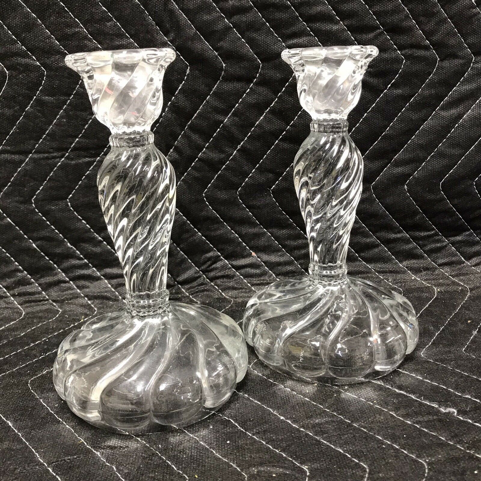 2 ~ Vintage Pair Fostoria Colony 7” Candlesticks In Crystal Beautiful