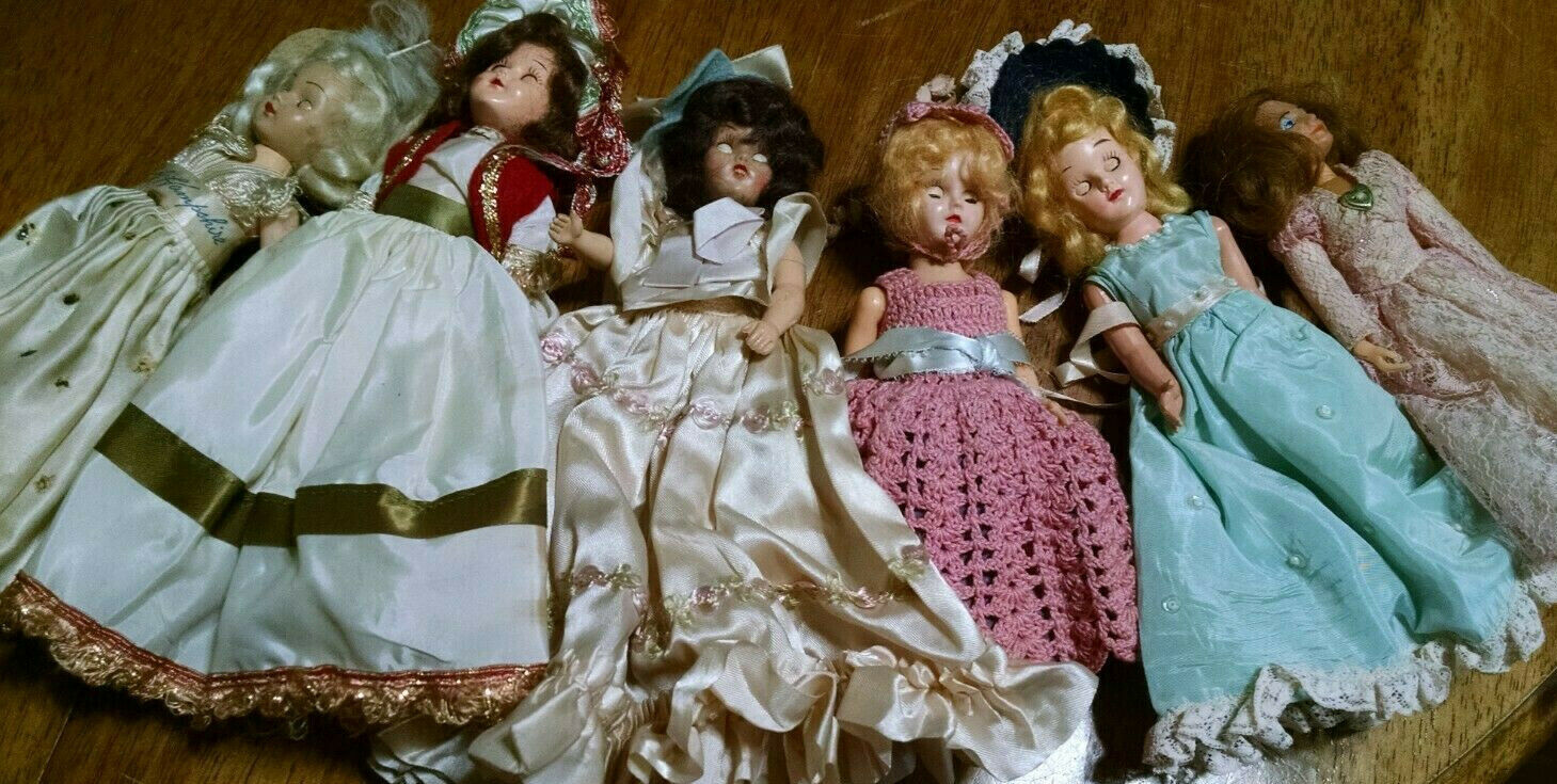 Lot Of 6  Vintage Dolls 5 - 50's 7" Sleepy Eye Dolls Hard Plastic 1 -rubber Head