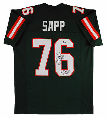 Miami Warren Sapp "91 Nat'l Champs" Signed Green Pro Style Jersey Bas Witnessed