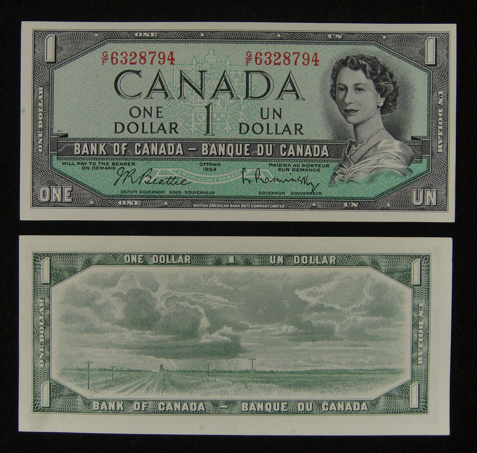Canada Banknote One Dollar 1954 Unc, See Signature