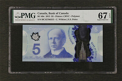 2013 Canada Bank Of Canada Bc-69c 5 Dollar Pmg 67 Epq Superb Gem Unc