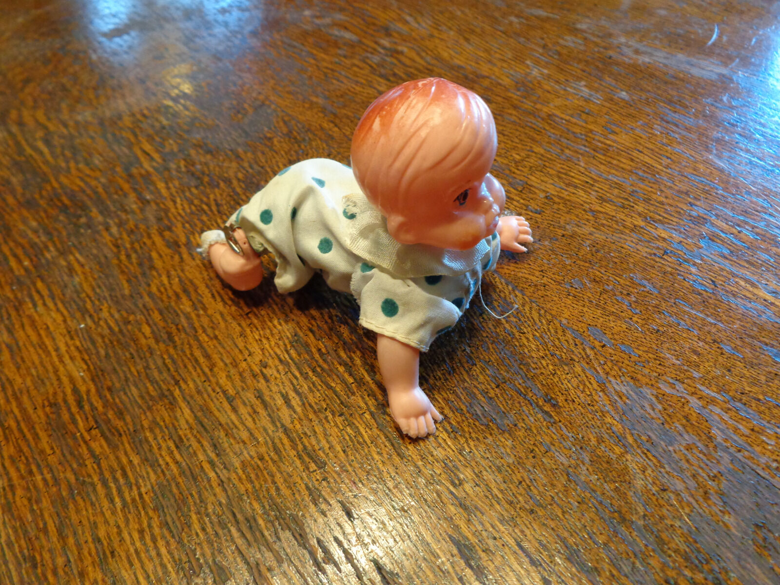 Vintage Hard Plastic Windup Crawling Baby Works She Crawls