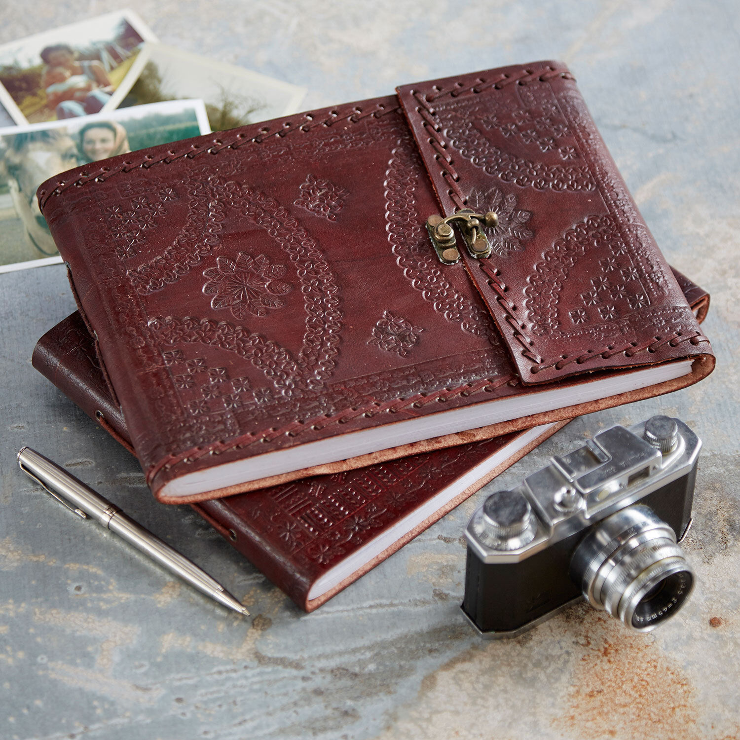 Indra Fairtrade Med Embossed Stitched Leather Photo Album Scrapbook 2nd Quality