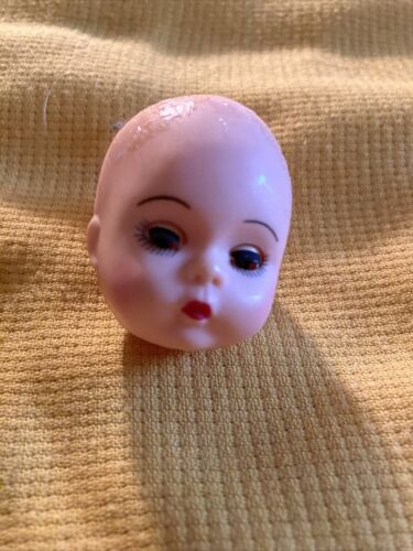 Unmarked Hard Plastic Doll Head Needs Wig Brown Eyes Replacement